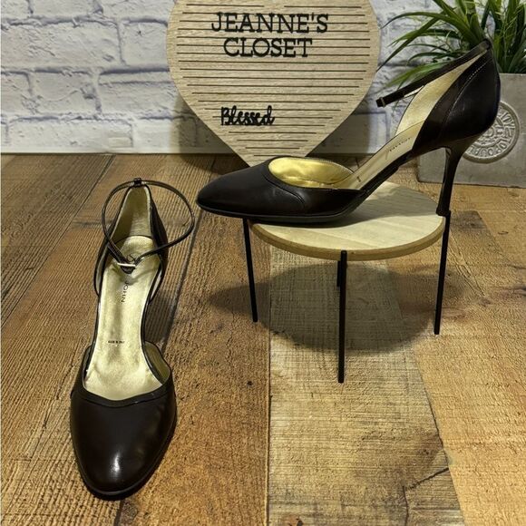 ST. JOHN ITALIAN BROWN LEATHER ROUND TOE SLINGBACK SIZE 9.5 - Picture 1 of 13